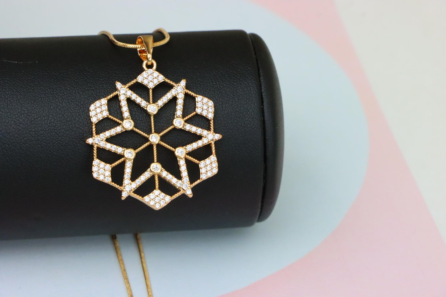 Large Rose Gold Geometric CZ Pendant with Star Pattern Design, XPPT1843 (2055-9)