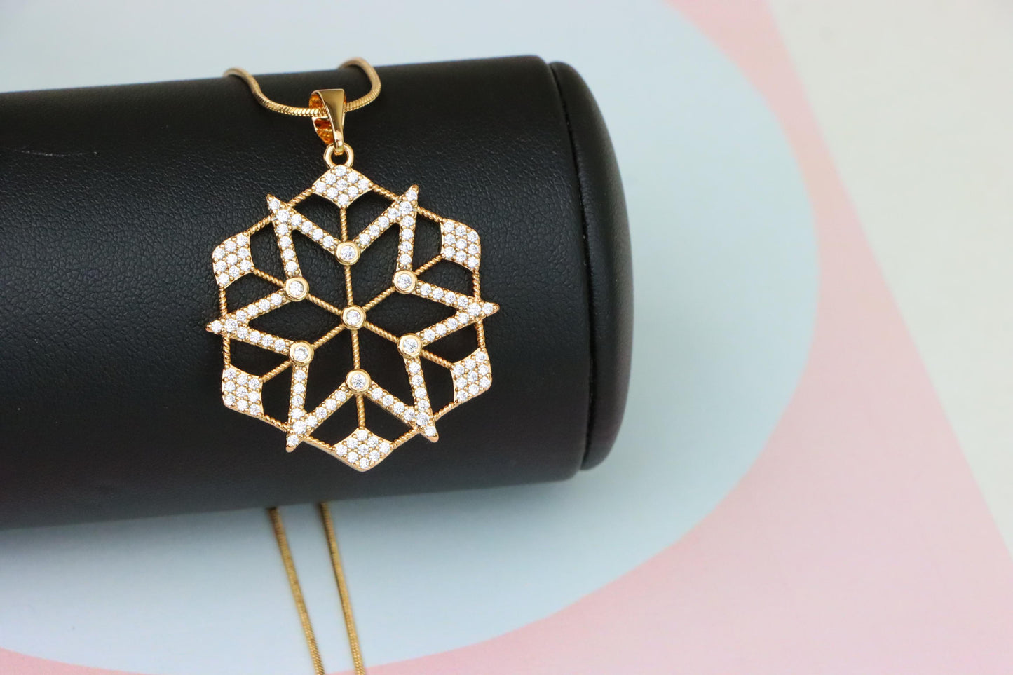 Large Rose Gold Geometric CZ Pendant with Star Pattern Design, XPPT1843 (2055-9)