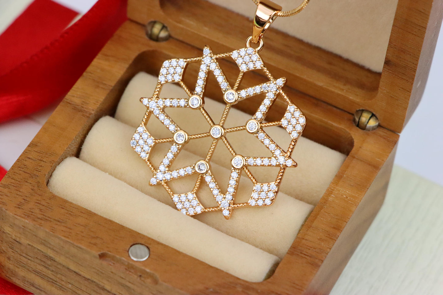 Large Rose Gold Geometric CZ Pendant with Star Pattern Design, XPPT1843 (2055-9)