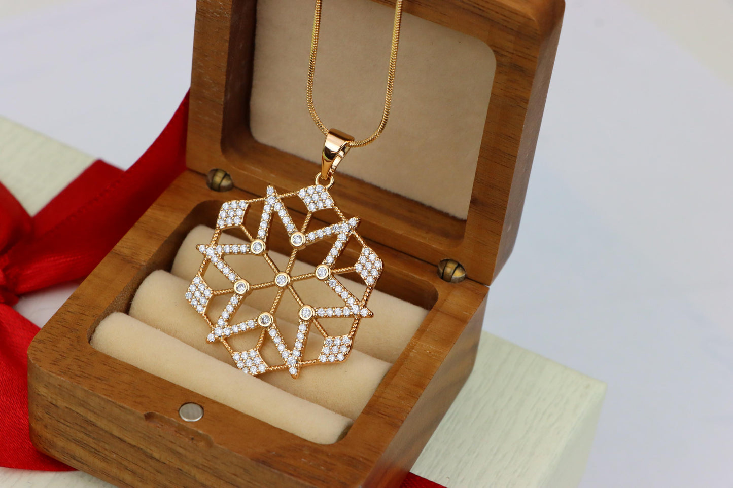 Large Rose Gold Geometric CZ Pendant with Star Pattern Design, XPPT1843 (2055-9)