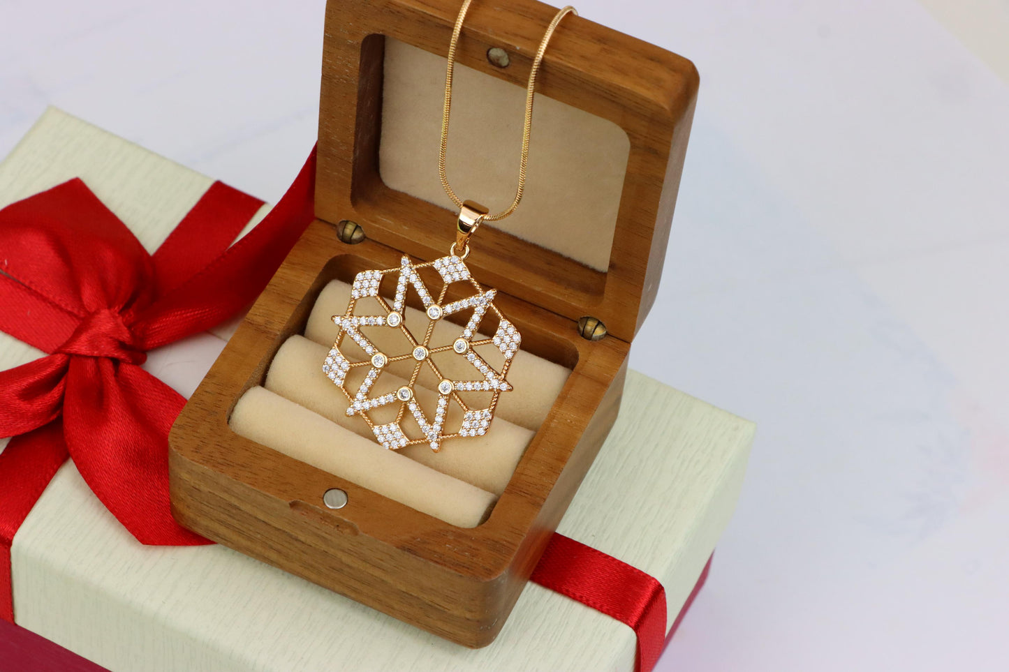Large Rose Gold Geometric CZ Pendant with Star Pattern Design, XPPT1843 (2055-9)