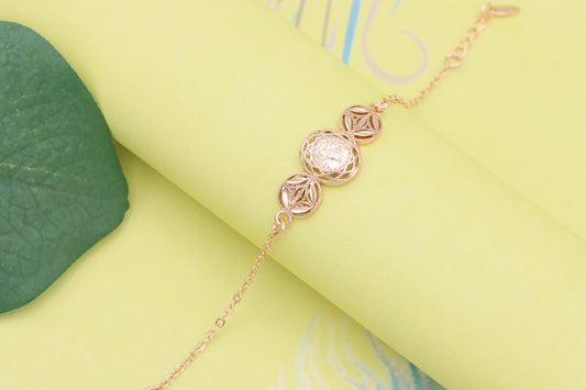 Rose Gold Bracelet with Dual Leaf & Coin Pattern, XPBL1083 (2109-2)