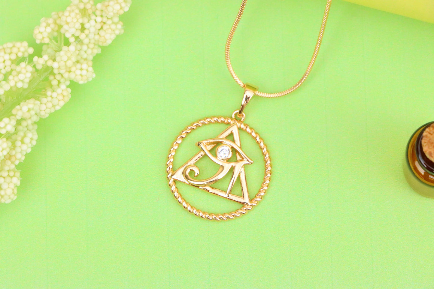 Rose Gold Eye of Horus Pendant with CZ Accent, Triangle Design, XPPT1844 (2155-10)
