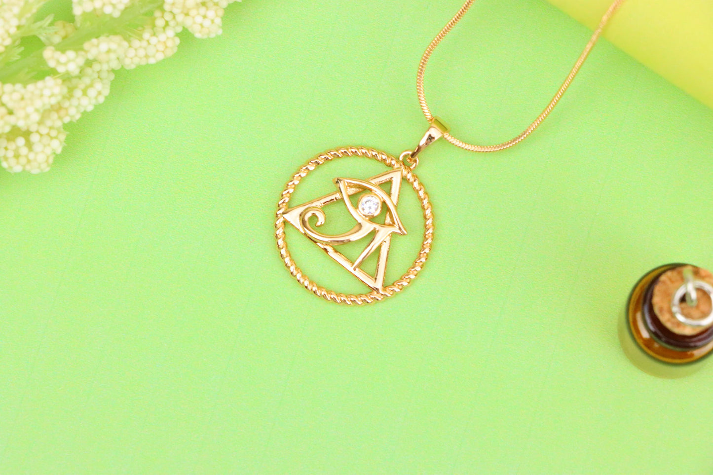 Rose Gold Eye of Horus Pendant with CZ Accent, Triangle Design, XPPT1844 (2155-10)