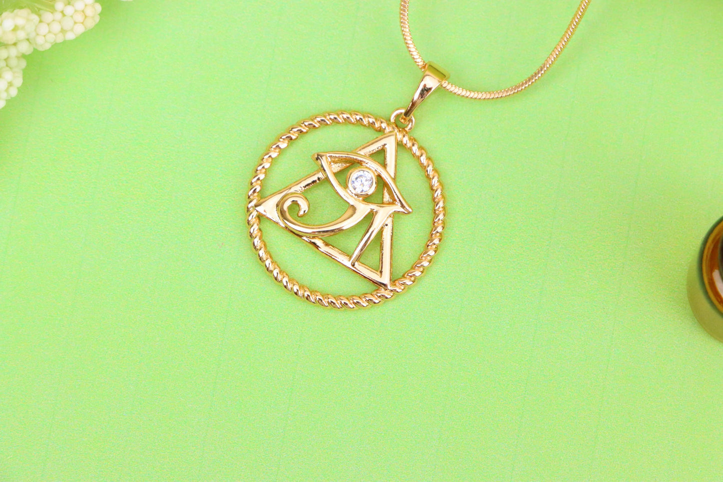 Rose Gold Eye of Horus Pendant with CZ Accent, Triangle Design, XPPT1844 (2155-10)