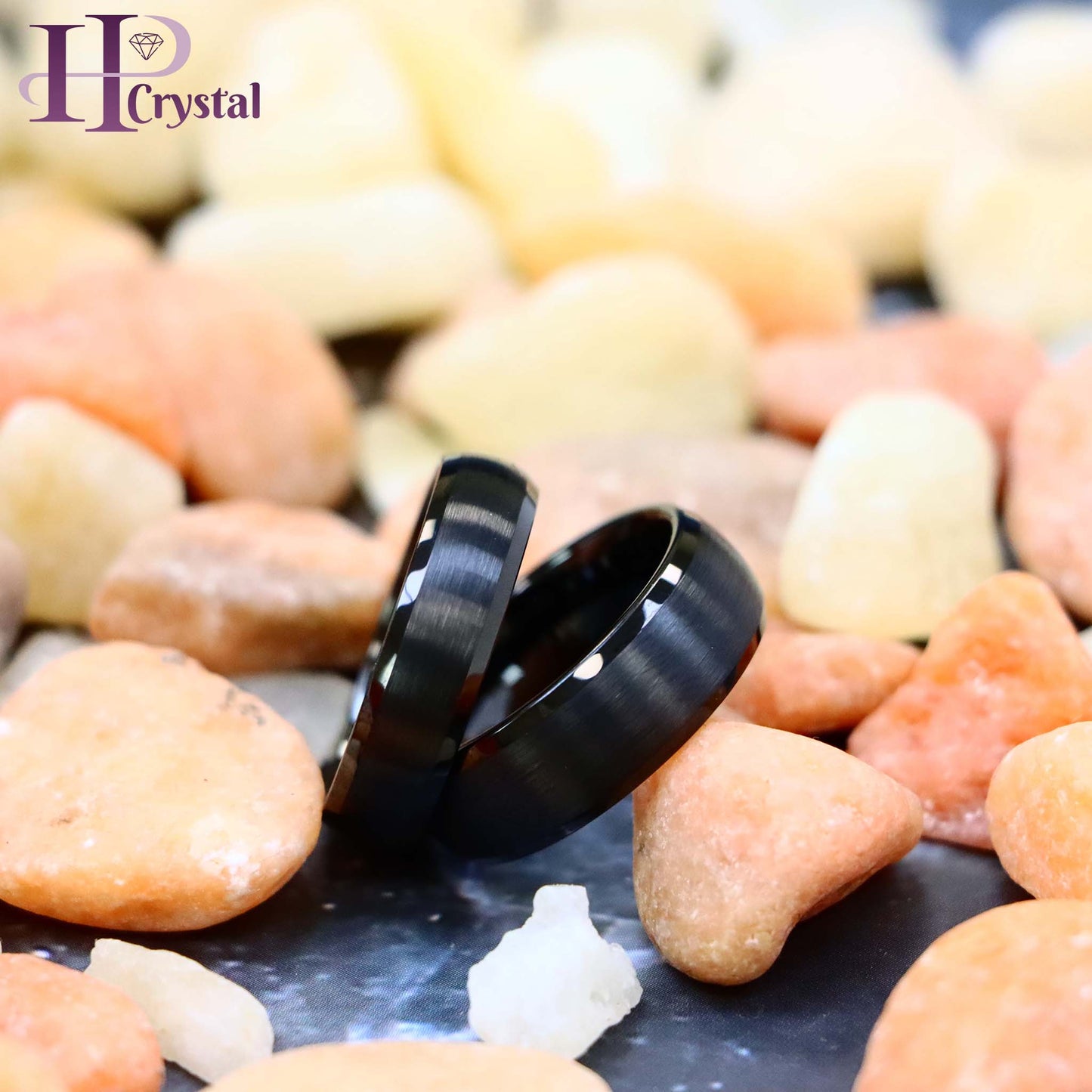 Black IP Plated Domed Brushed Center High Polished Beveled Edge Tungsten Ring