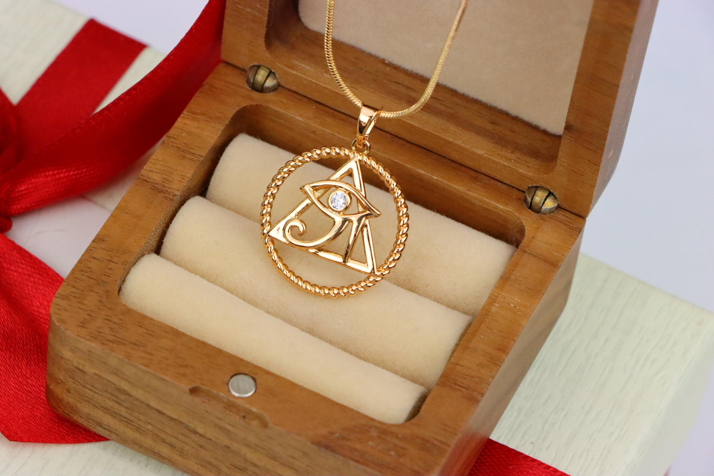 Rose Gold Eye of Horus Pendant with CZ Accent, Triangle Design, XPPT1844 (2155-10)