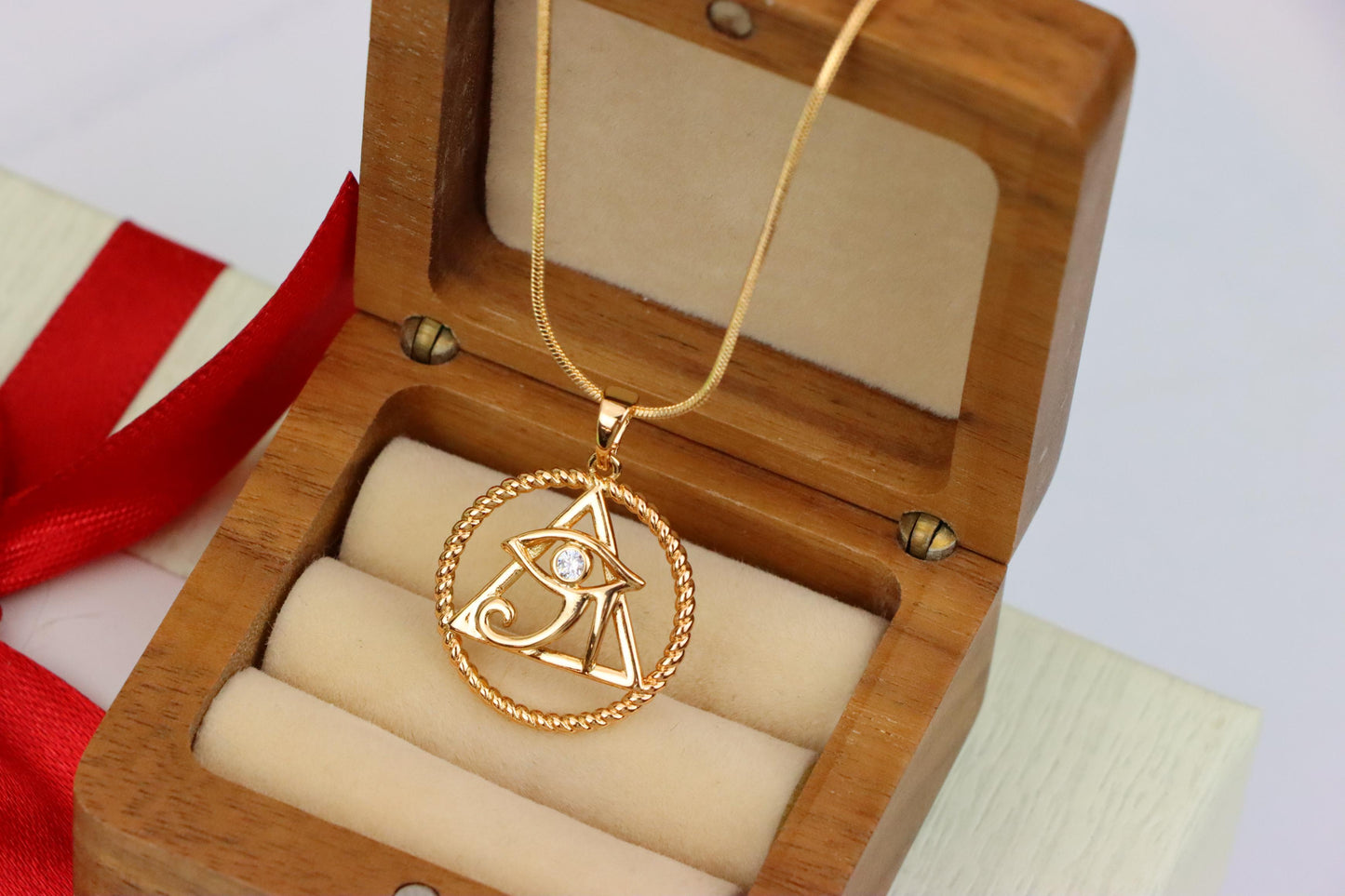 Rose Gold Eye of Horus Pendant with CZ Accent, Triangle Design, XPPT1844 (2155-10)
