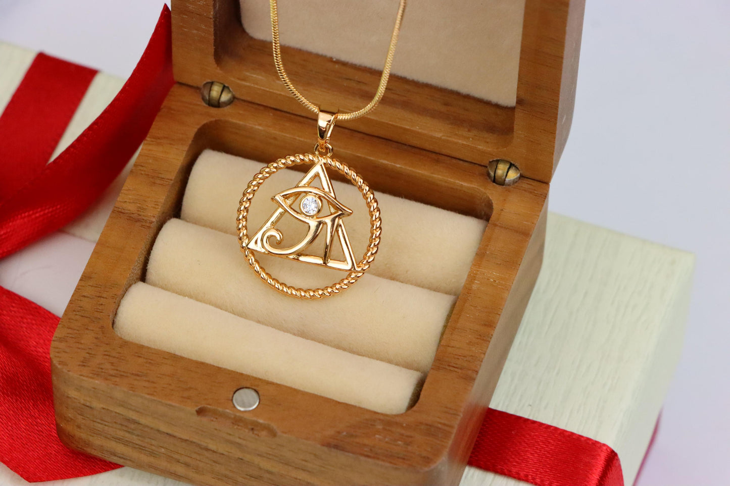 Rose Gold Eye of Horus Pendant with CZ Accent, Triangle Design, XPPT1844 (2155-10)