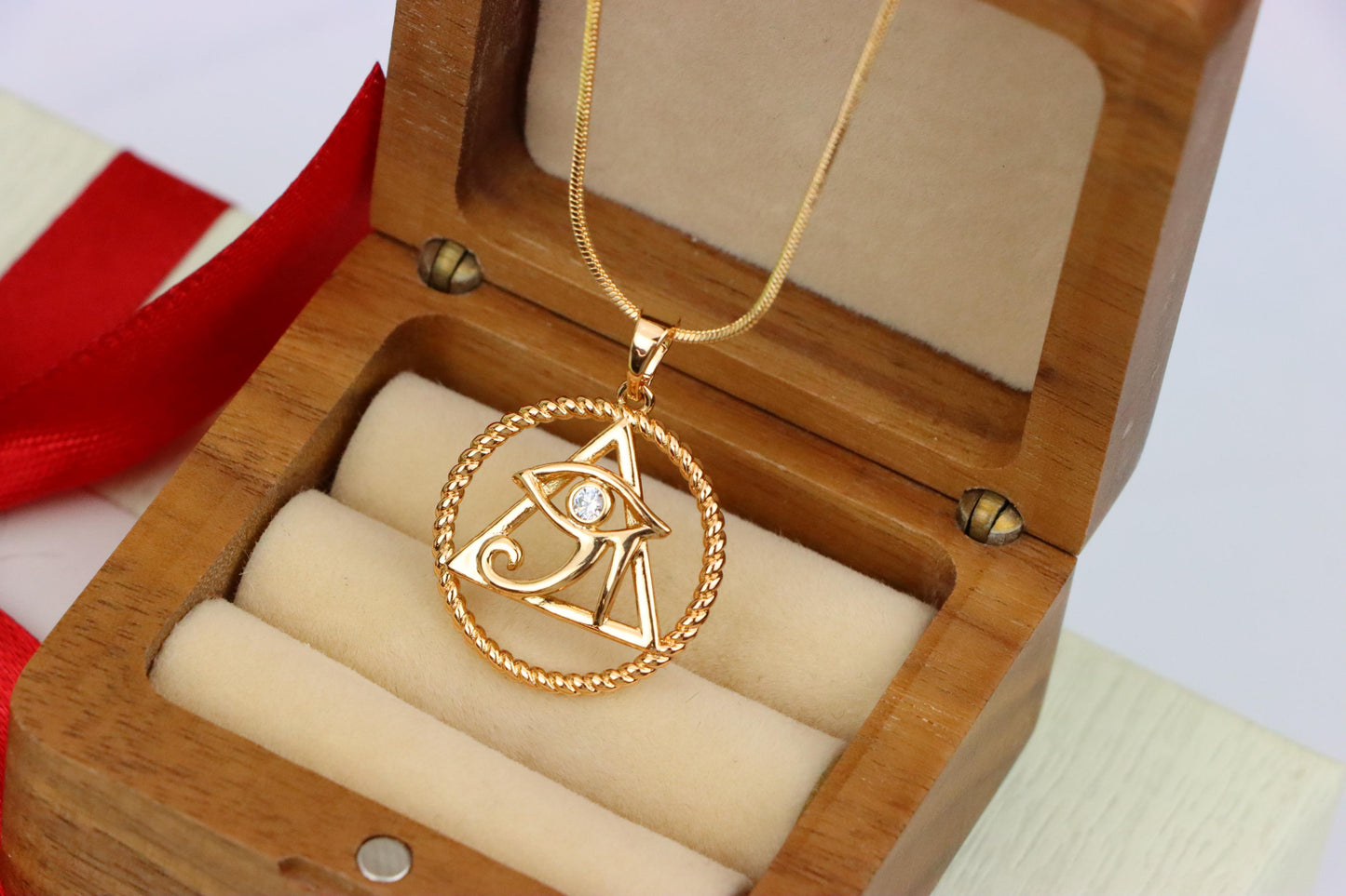 Rose Gold Eye of Horus Pendant with CZ Accent, Triangle Design, XPPT1844 (2155-10)