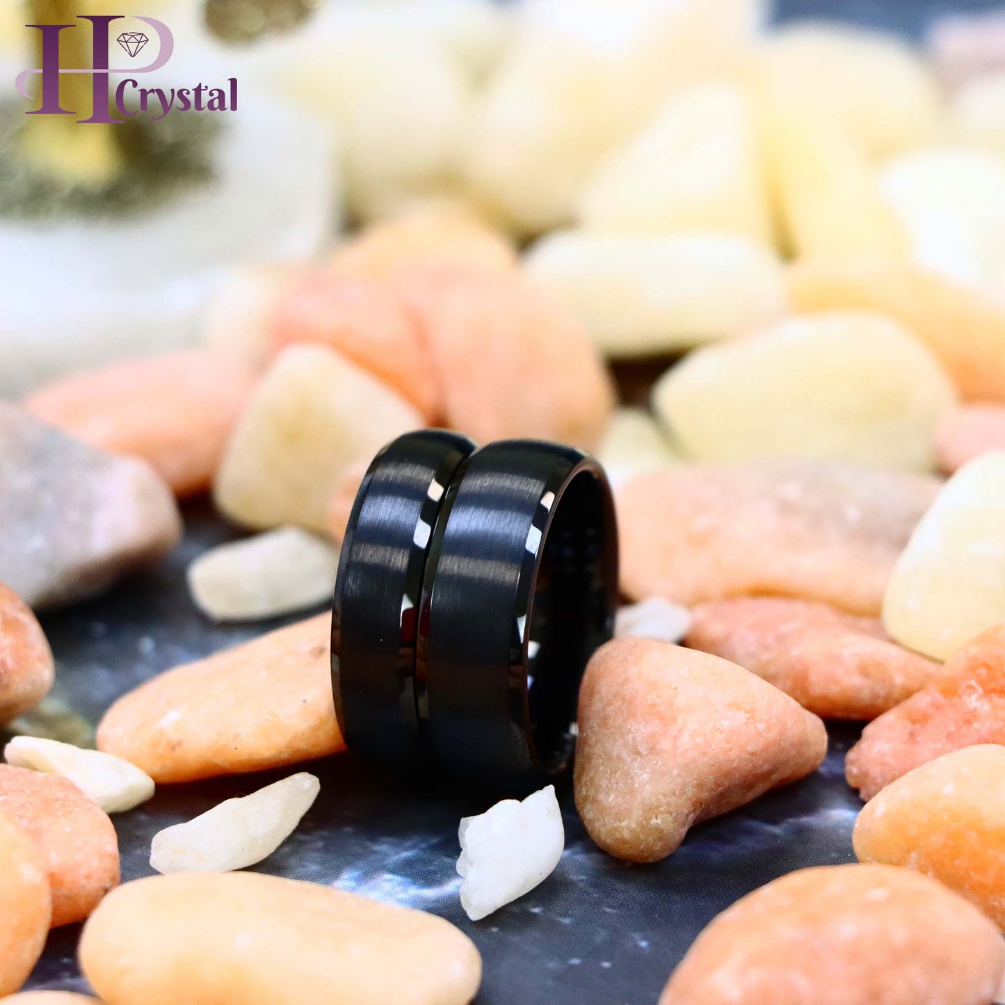 Black IP Plated Domed Brushed Center High Polished Beveled Edge Tungsten Ring