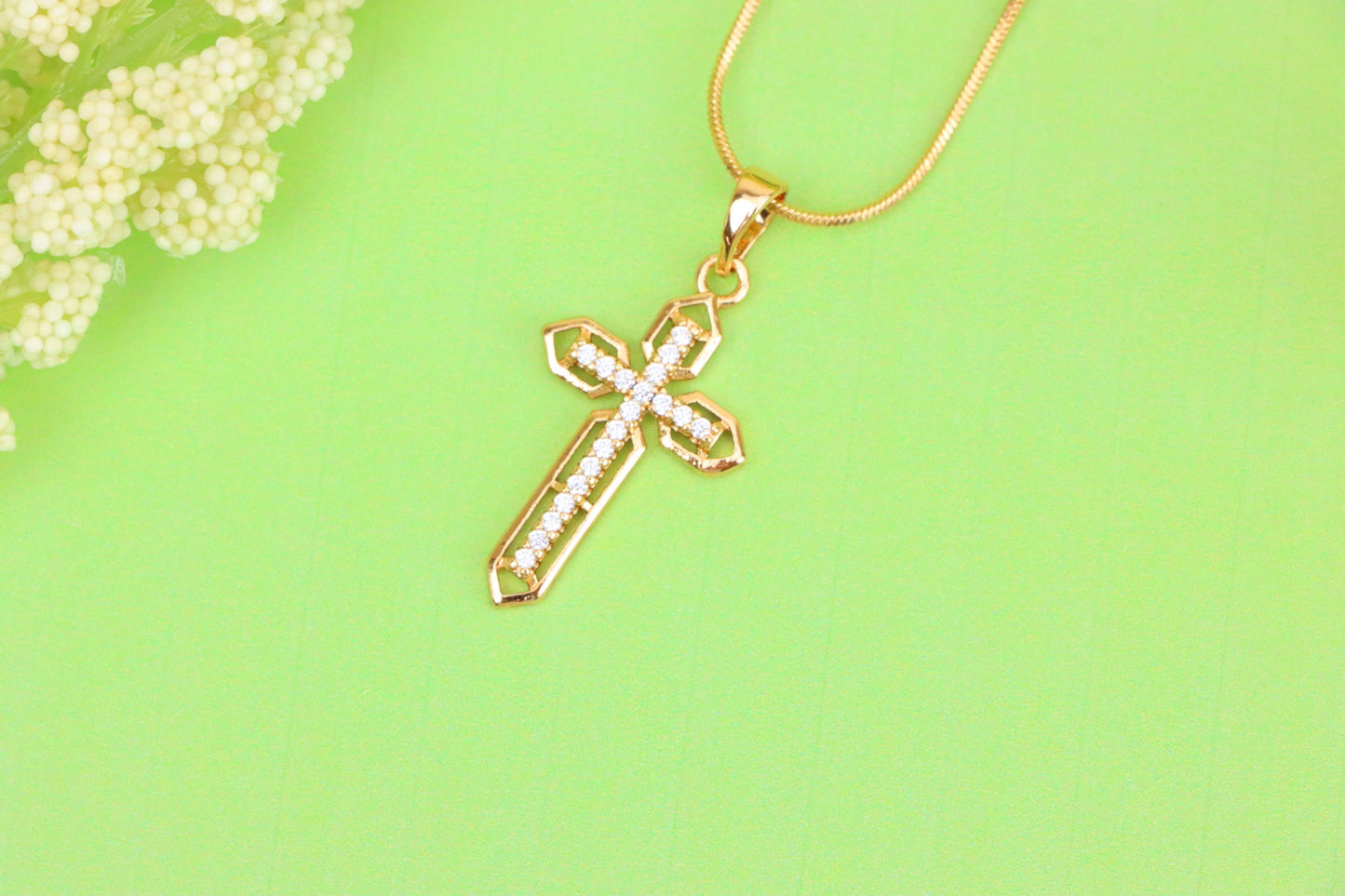 Rose Gold Cross Pendant with CZ Stones and Pointed Edges Design, XPPT1845 (2156-1)