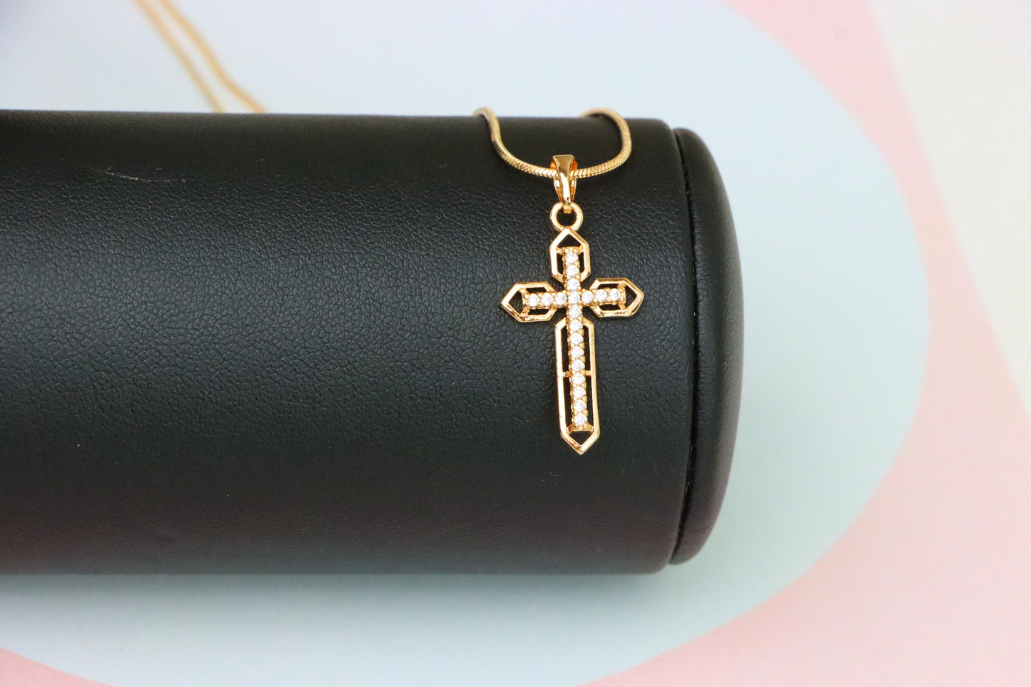 Rose Gold Cross Pendant with CZ Stones and Pointed Edges Design, XPPT1845 (2156-1)
