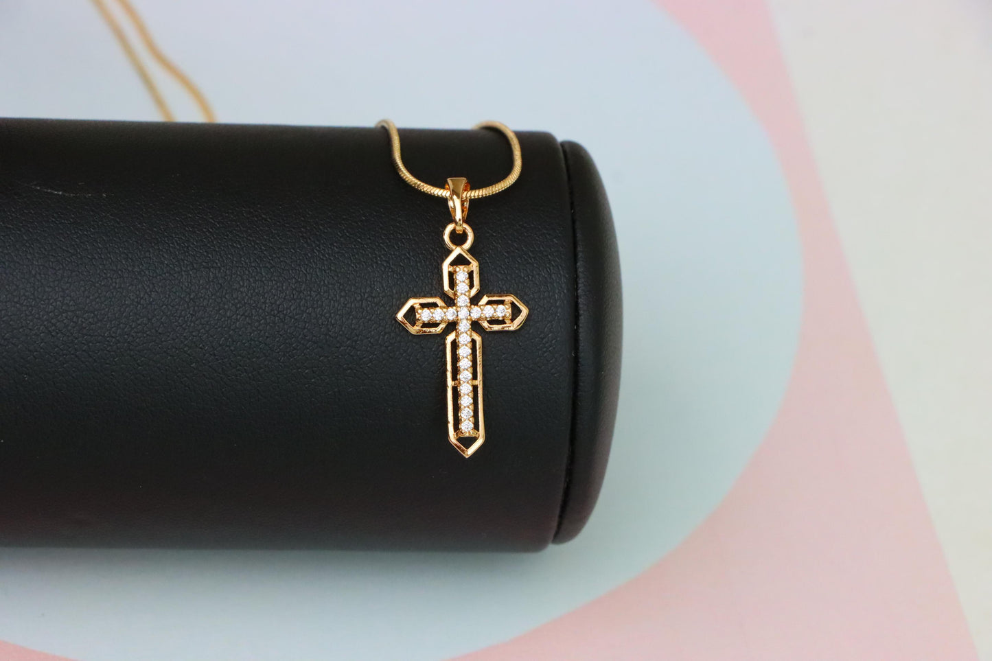 Rose Gold Cross Pendant with CZ Stones and Pointed Edges Design, XPPT1845 (2156-1)