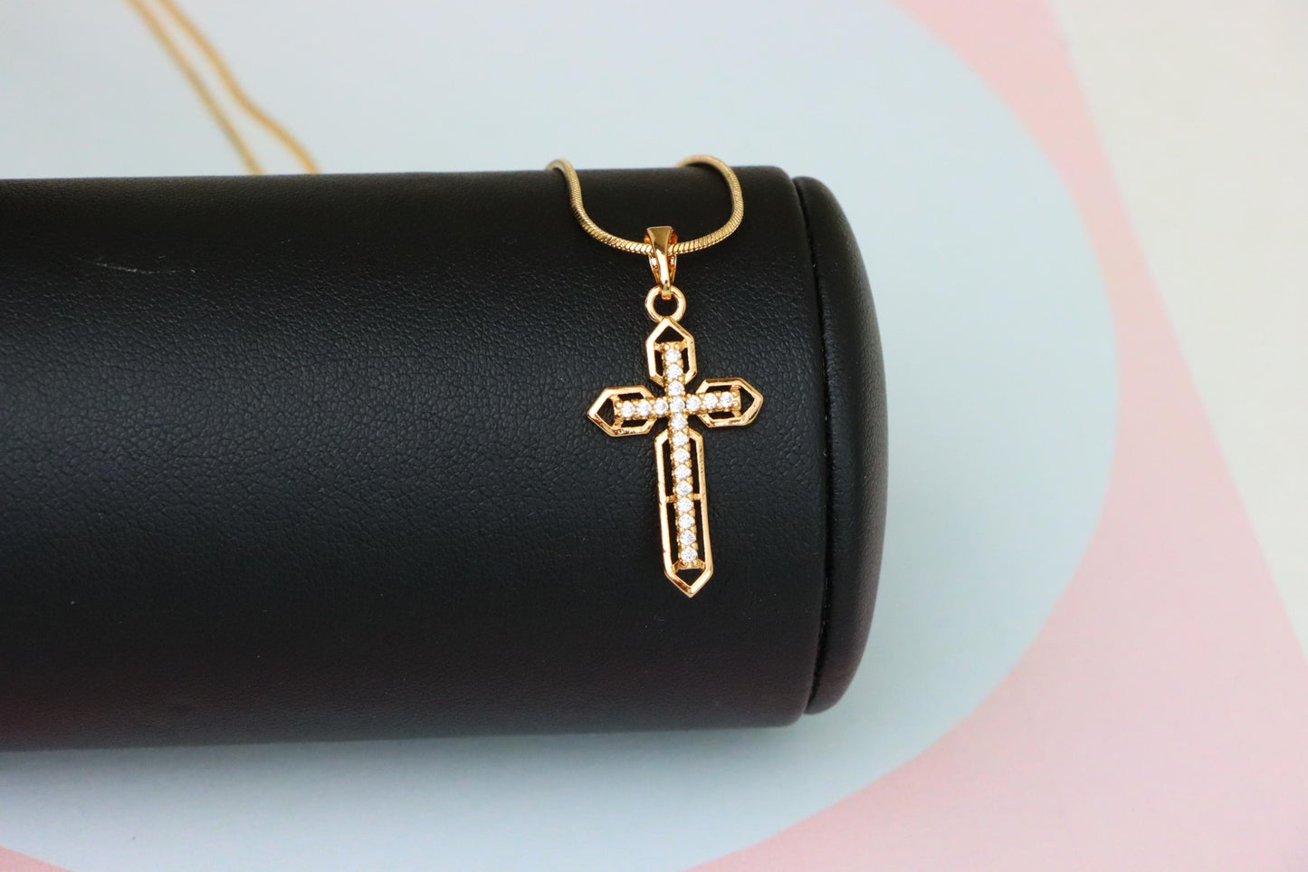Rose Gold Cross Pendant with CZ Stones and Pointed Edges Design, XPPT1845 (2156-1)