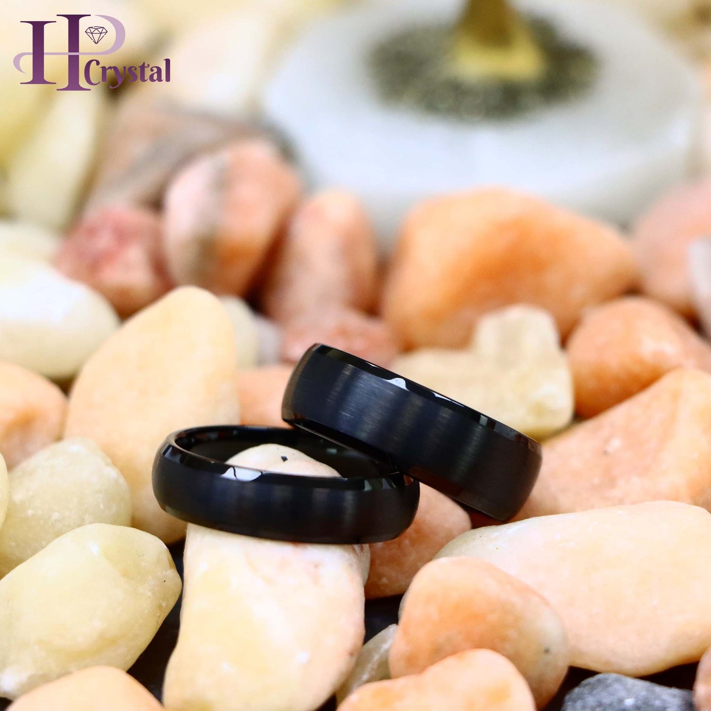 Black IP Plated Domed Brushed Center High Polished Beveled Edge Tungsten Ring