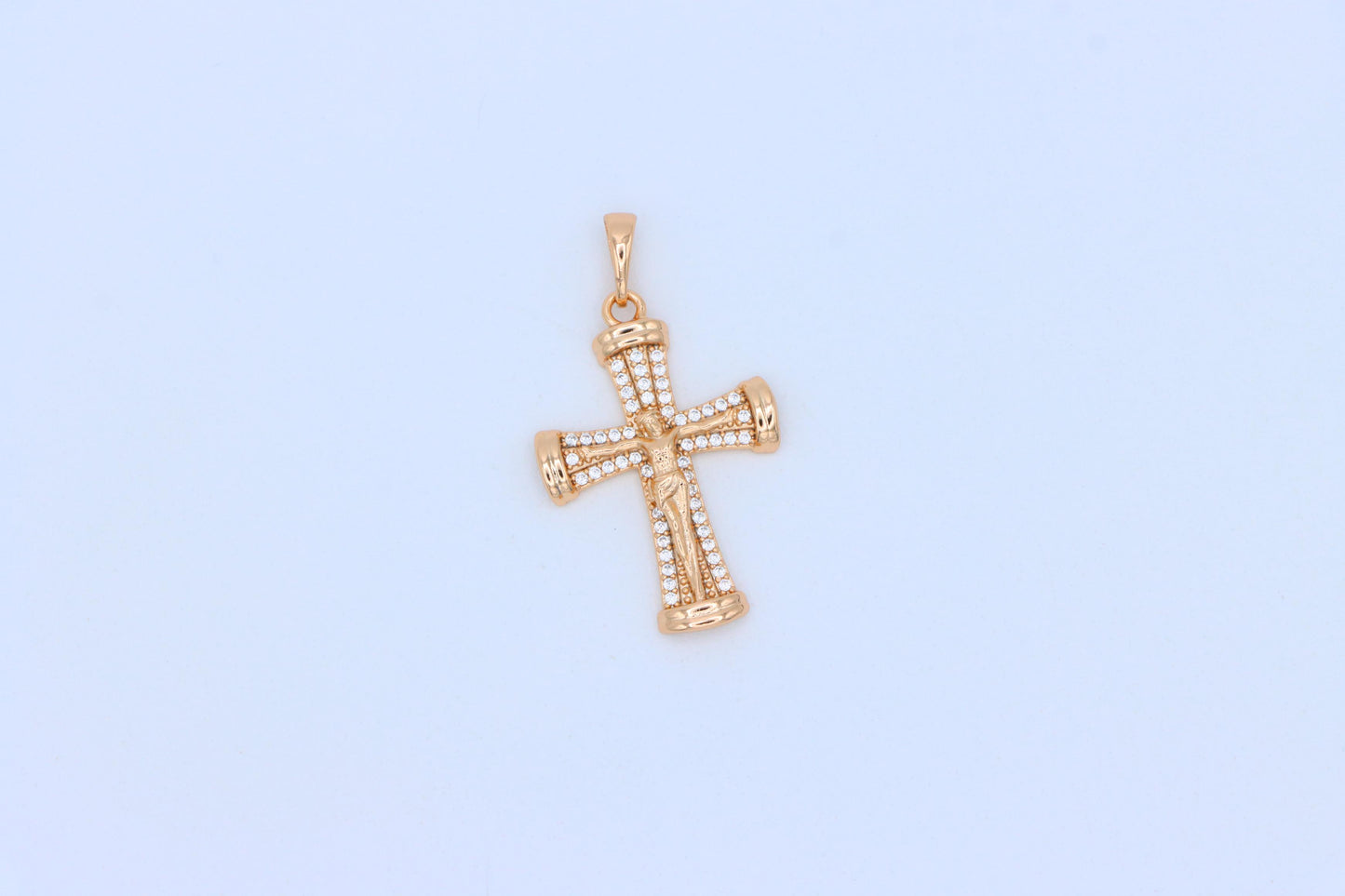 Rose Gold Crucifix Pendant with CZ Accents and Rounded Arms Design, XPPT1846 (2156-2)