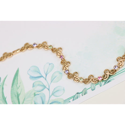 Elegant Rose Gold Bracelet with Multicolor Stones, XPBL0690 (2069-9)