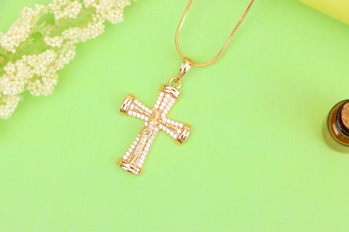 Rose Gold Crucifix Pendant with CZ Accents and Rounded Arms Design, XPPT1846 (2156-2)