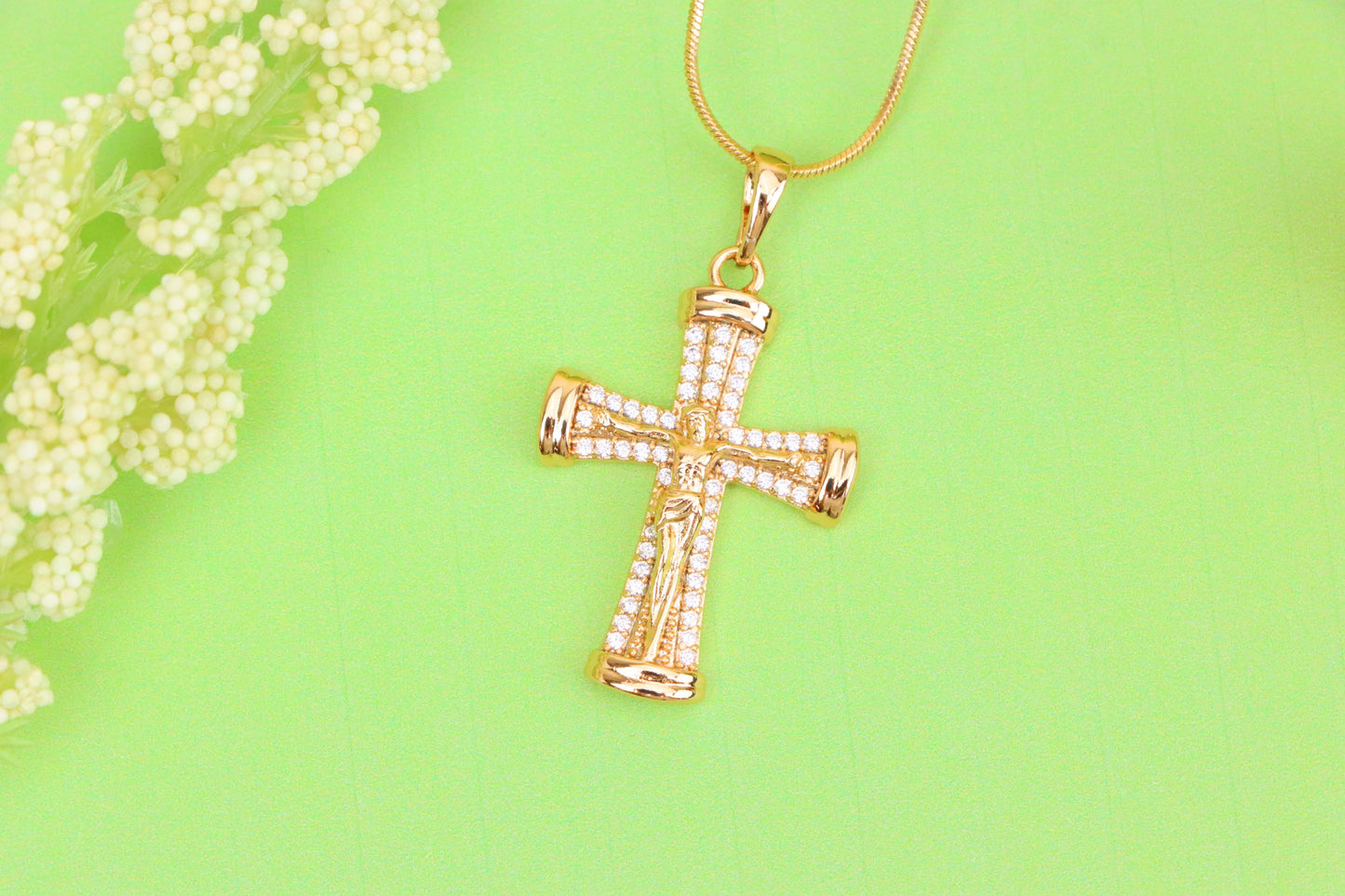 Rose Gold Crucifix Pendant with CZ Accents and Rounded Arms Design, XPPT1846 (2156-2)