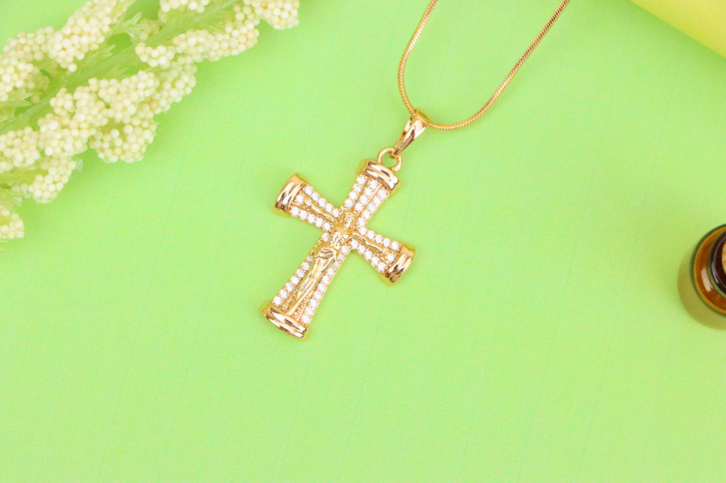 Rose Gold Crucifix Pendant with CZ Accents and Rounded Arms Design, XPPT1846 (2156-2)
