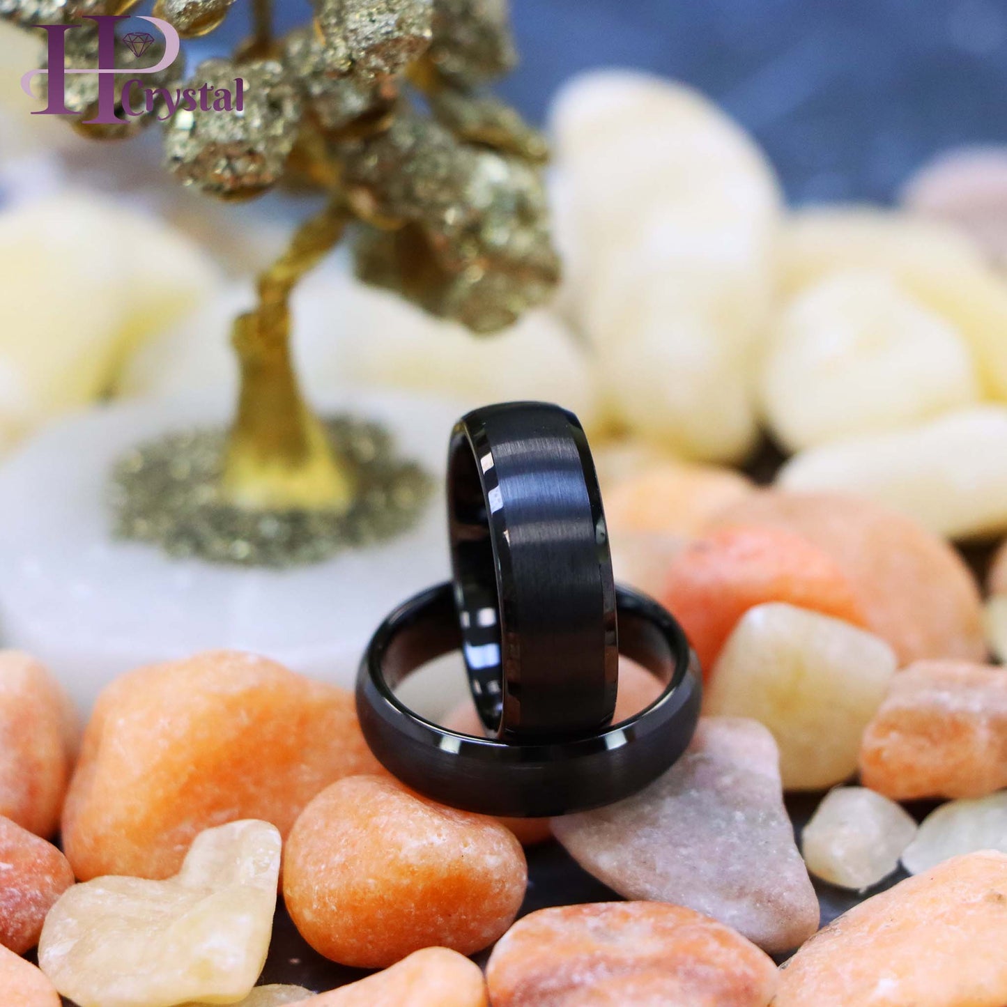 Black IP Plated Domed Brushed Center High Polished Beveled Edge Tungsten Ring