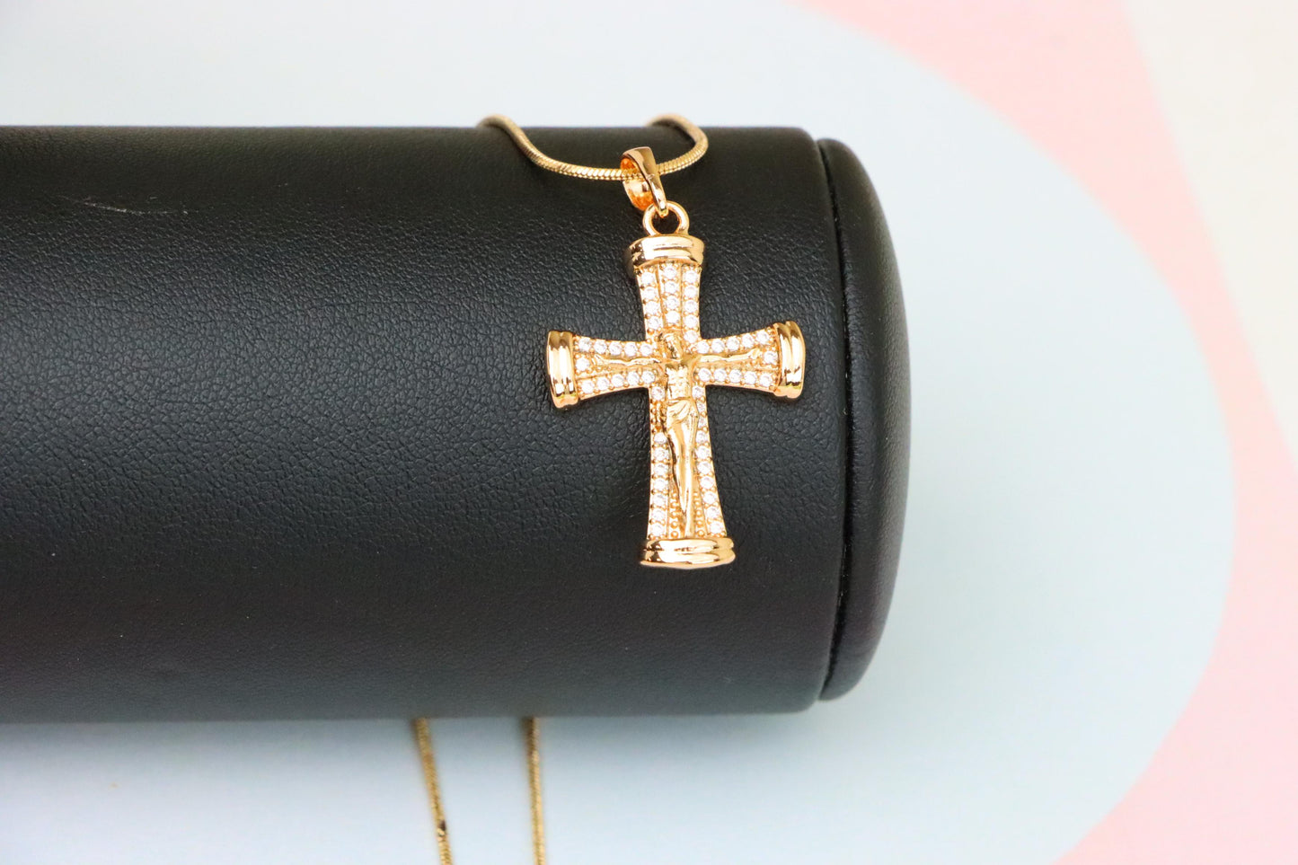 Rose Gold Crucifix Pendant with CZ Accents and Rounded Arms Design, XPPT1846 (2156-2)