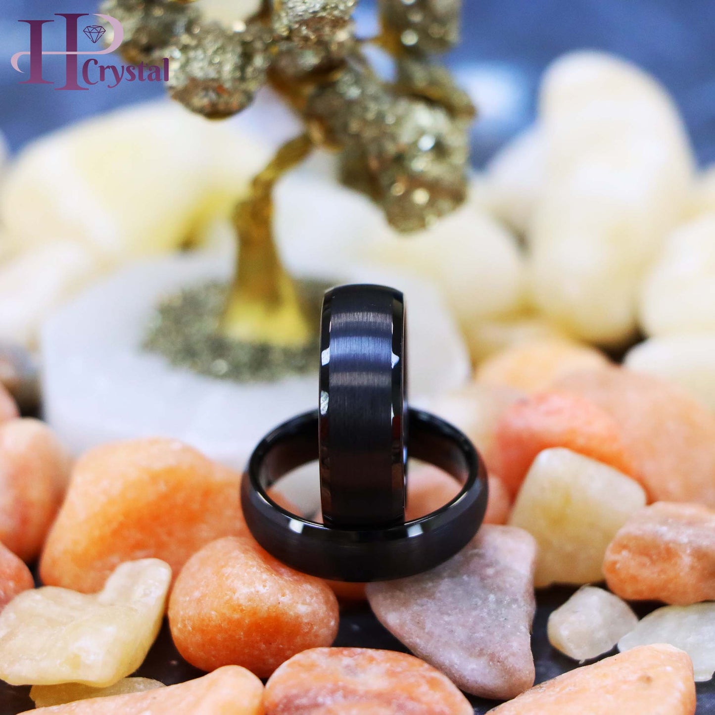 Black IP Plated Domed Brushed Center High Polished Beveled Edge Tungsten Ring