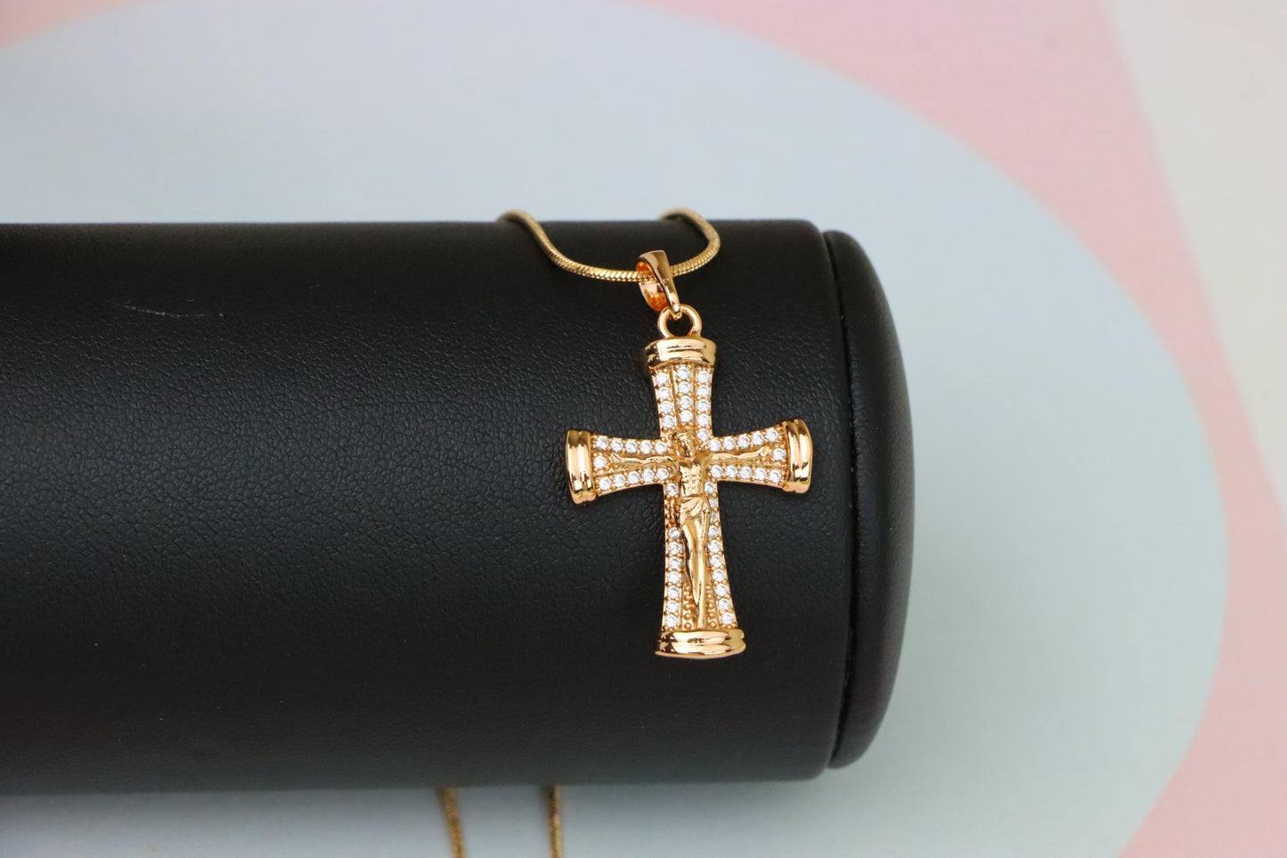 Rose Gold Crucifix Pendant with CZ Accents and Rounded Arms Design, XPPT1846 (2156-2)