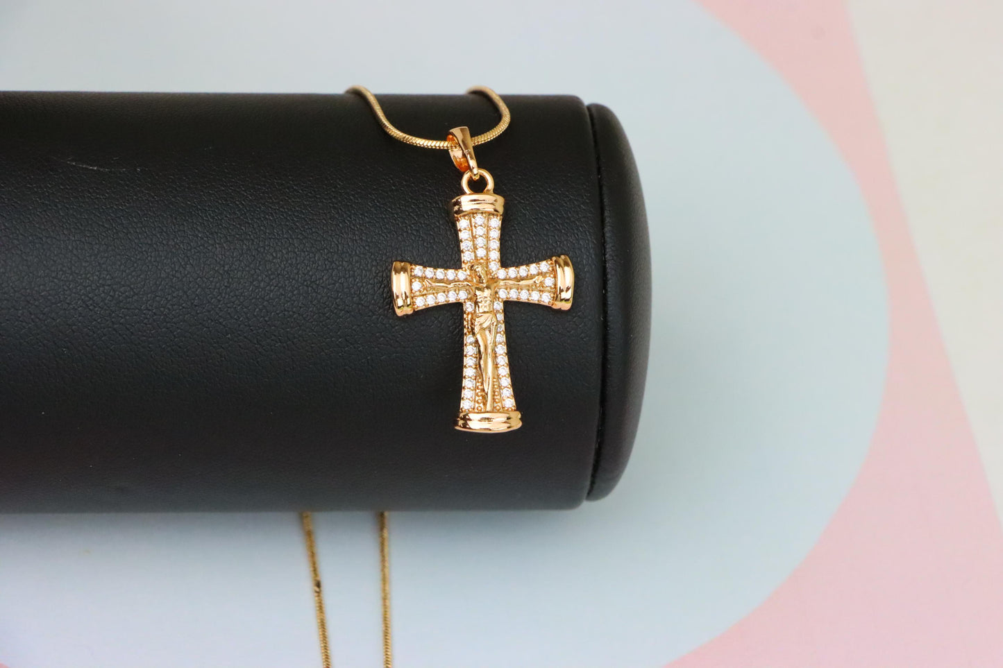 Rose Gold Crucifix Pendant with CZ Accents and Rounded Arms Design, XPPT1846 (2156-2)