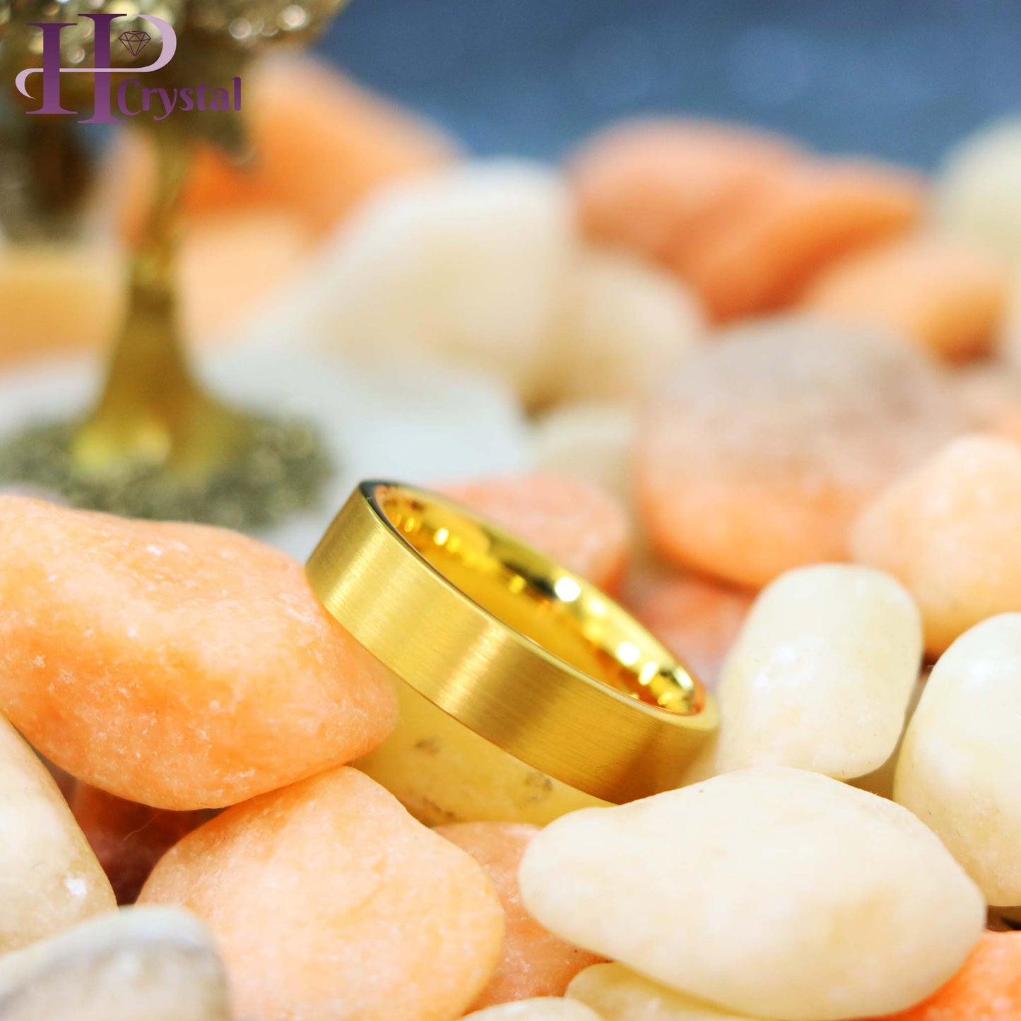 Yellow Gold IP Plated Brushed Polished Flat Pipe Tungsten Ring