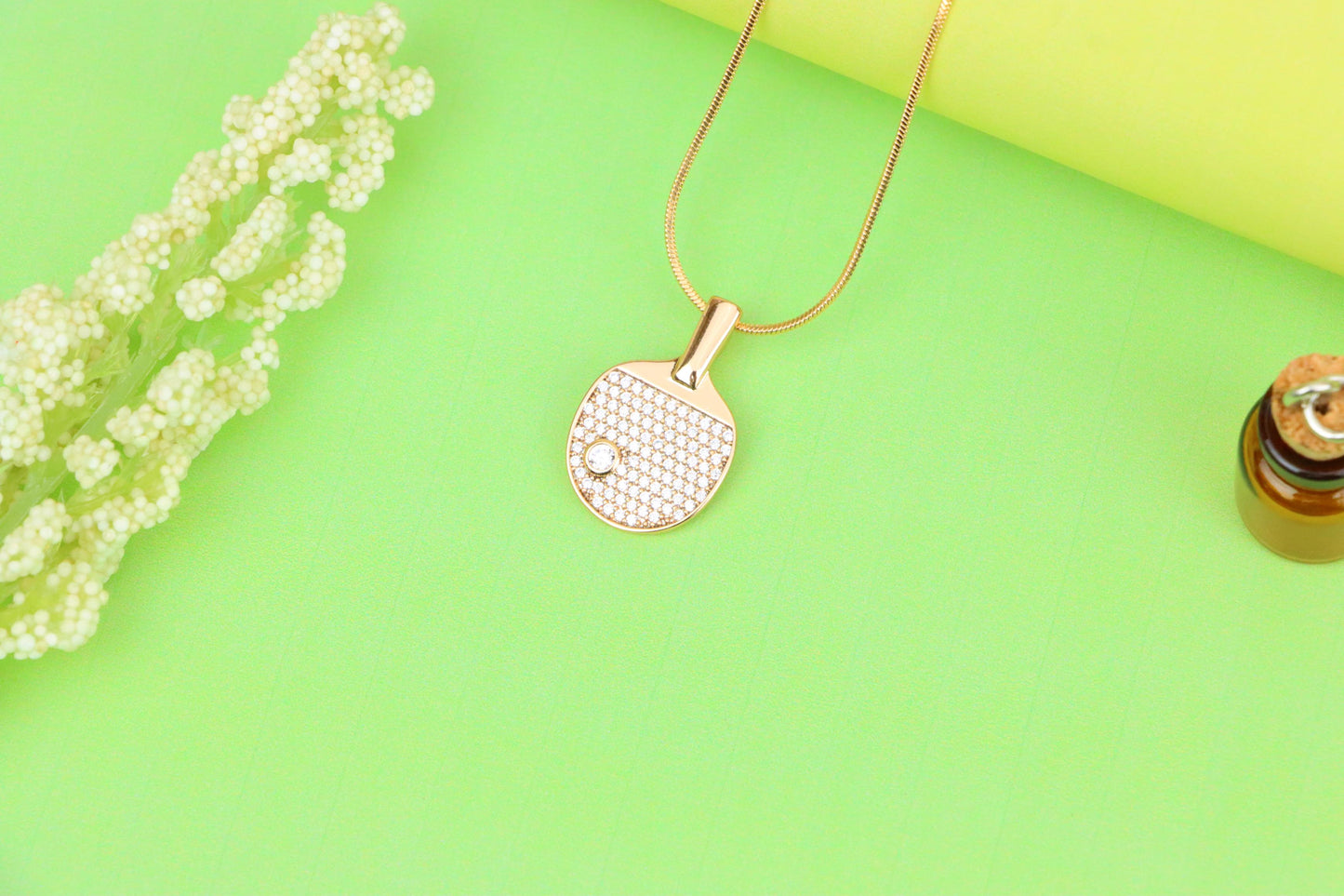 Rose Gold Table Tennis Racket Pendant with Sparkling CZ Detailing, XPPT1376 (2132-10)