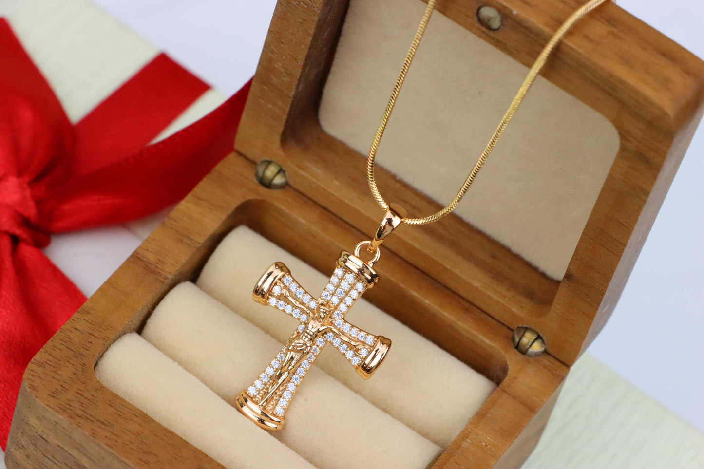 Rose Gold Crucifix Pendant with CZ Accents and Rounded Arms Design, XPPT1846 (2156-2)