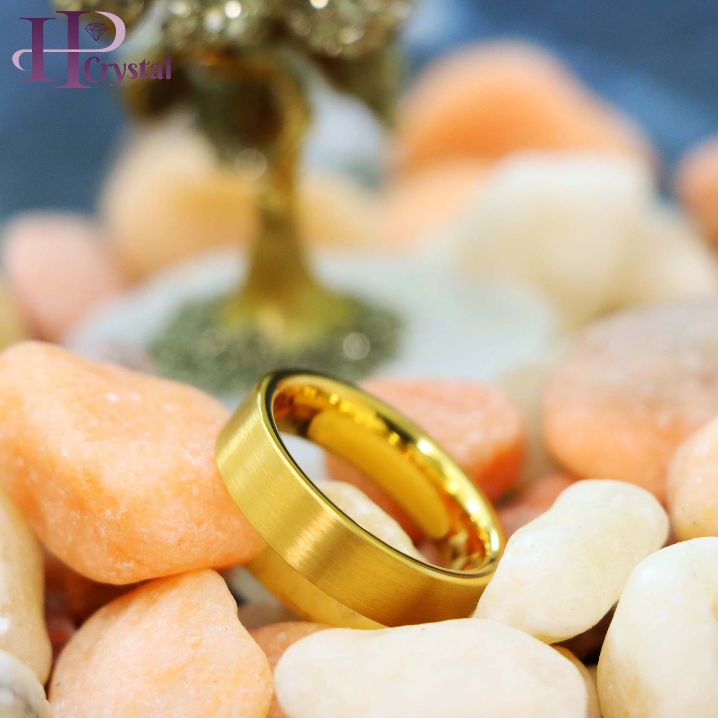 Yellow Gold IP Plated Brushed Polished Flat Pipe Tungsten Ring