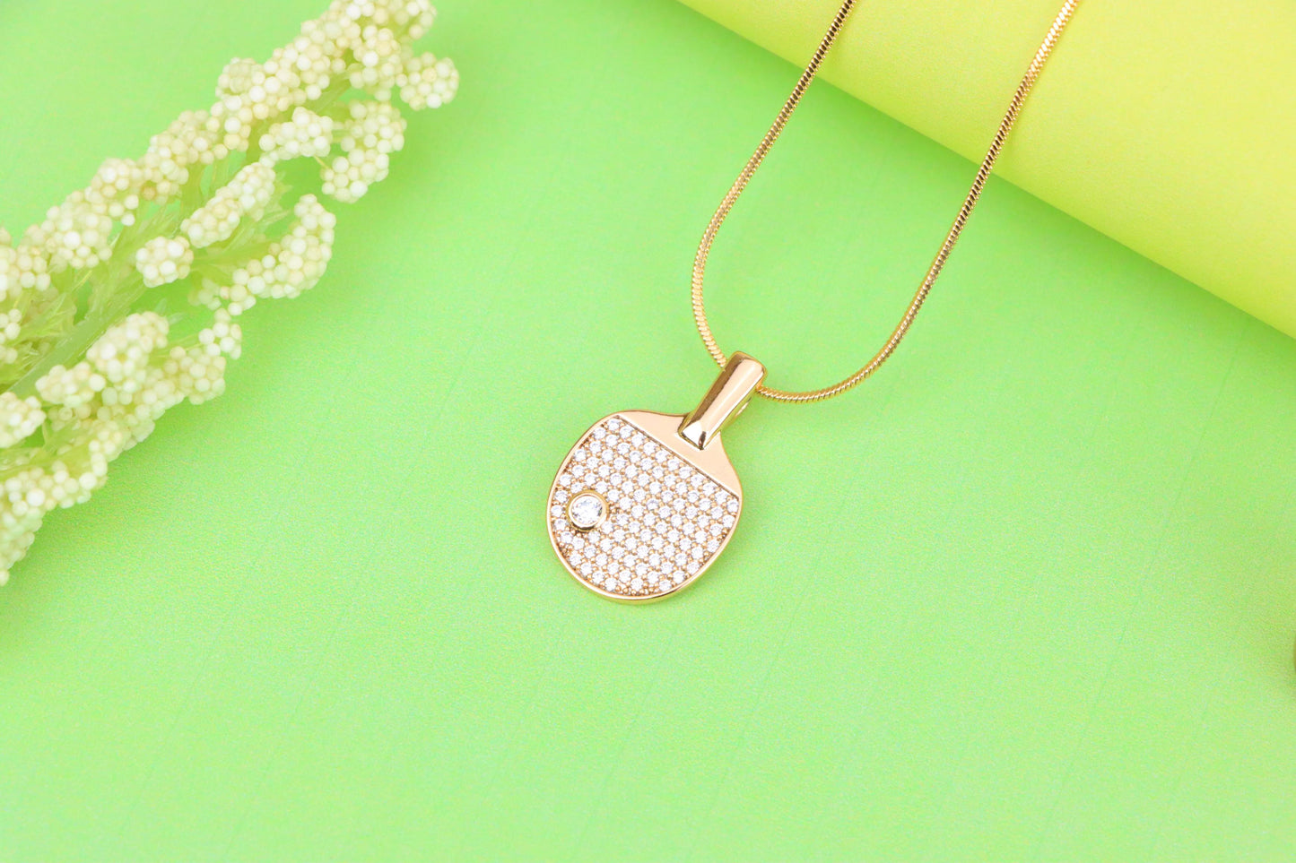 Rose Gold Table Tennis Racket Pendant with Sparkling CZ Detailing, XPPT1376 (2132-10)