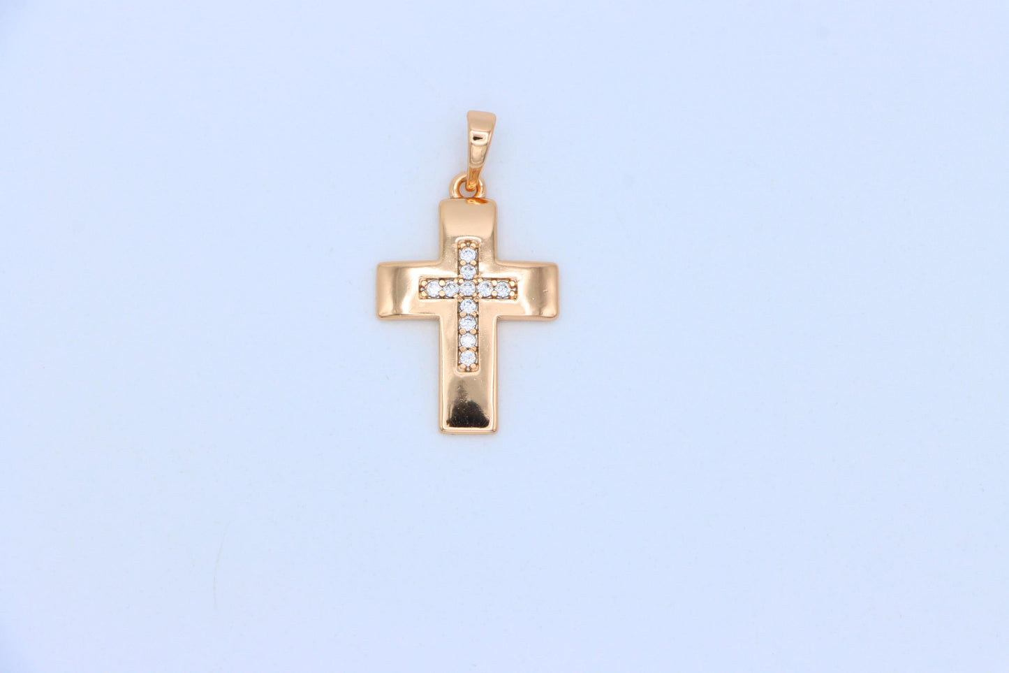 Rose Gold Cross Pendant with Inset CZ Accents in Glossy Finish, XPPT1847 (2156-3)