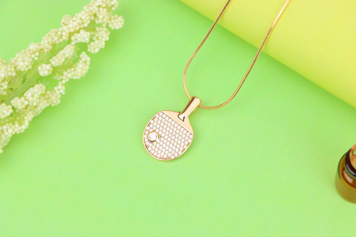 Rose Gold Table Tennis Racket Pendant with Sparkling CZ Detailing, XPPT1376 (2132-10)