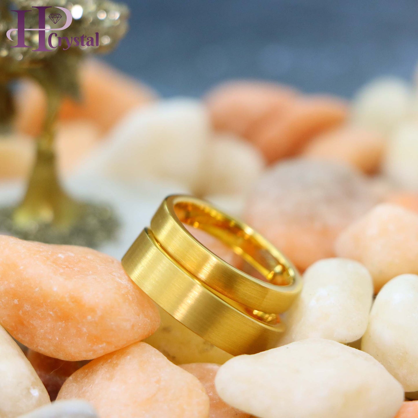 Yellow Gold IP Plated Brushed Polished Flat Pipe Tungsten Ring