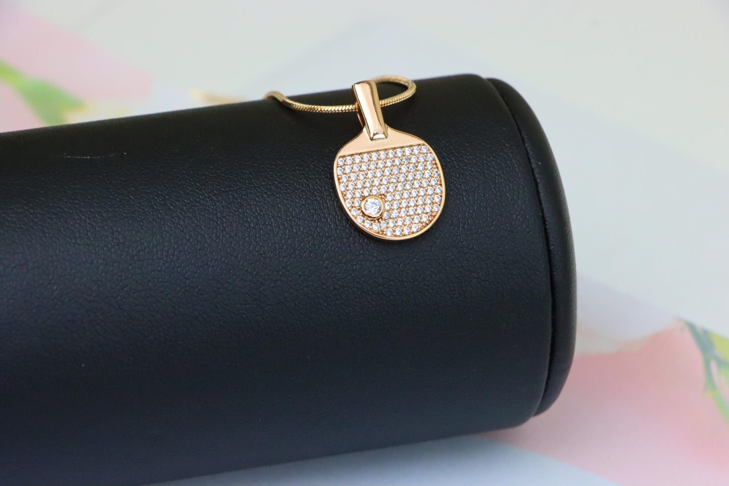 Rose Gold Table Tennis Racket Pendant with Sparkling CZ Detailing, XPPT1376 (2132-10)