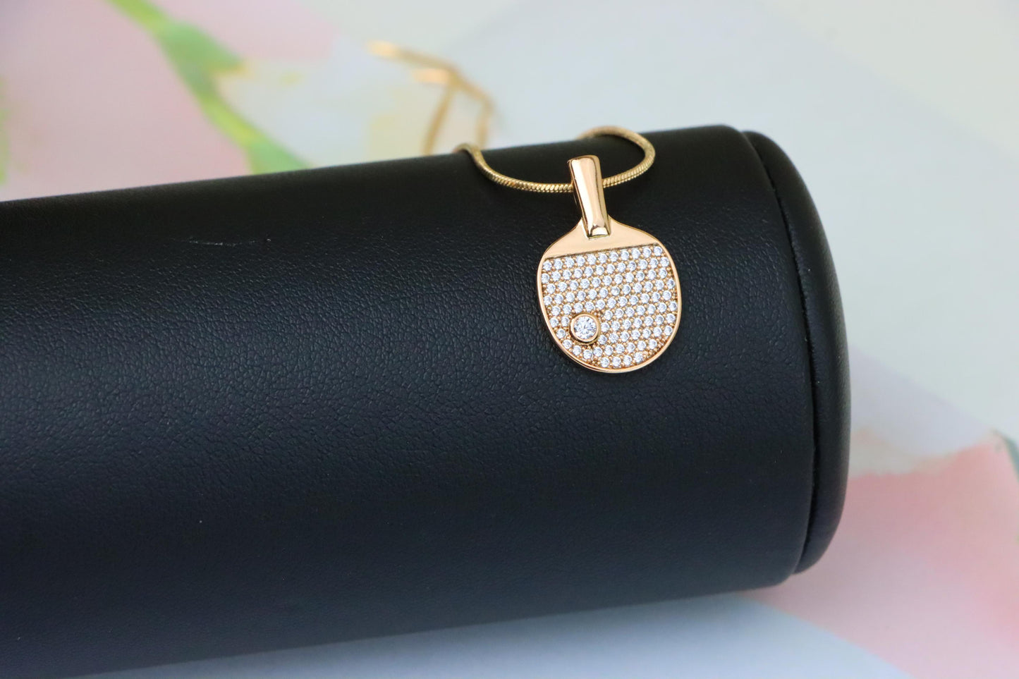 Rose Gold Table Tennis Racket Pendant with Sparkling CZ Detailing, XPPT1376 (2132-10)