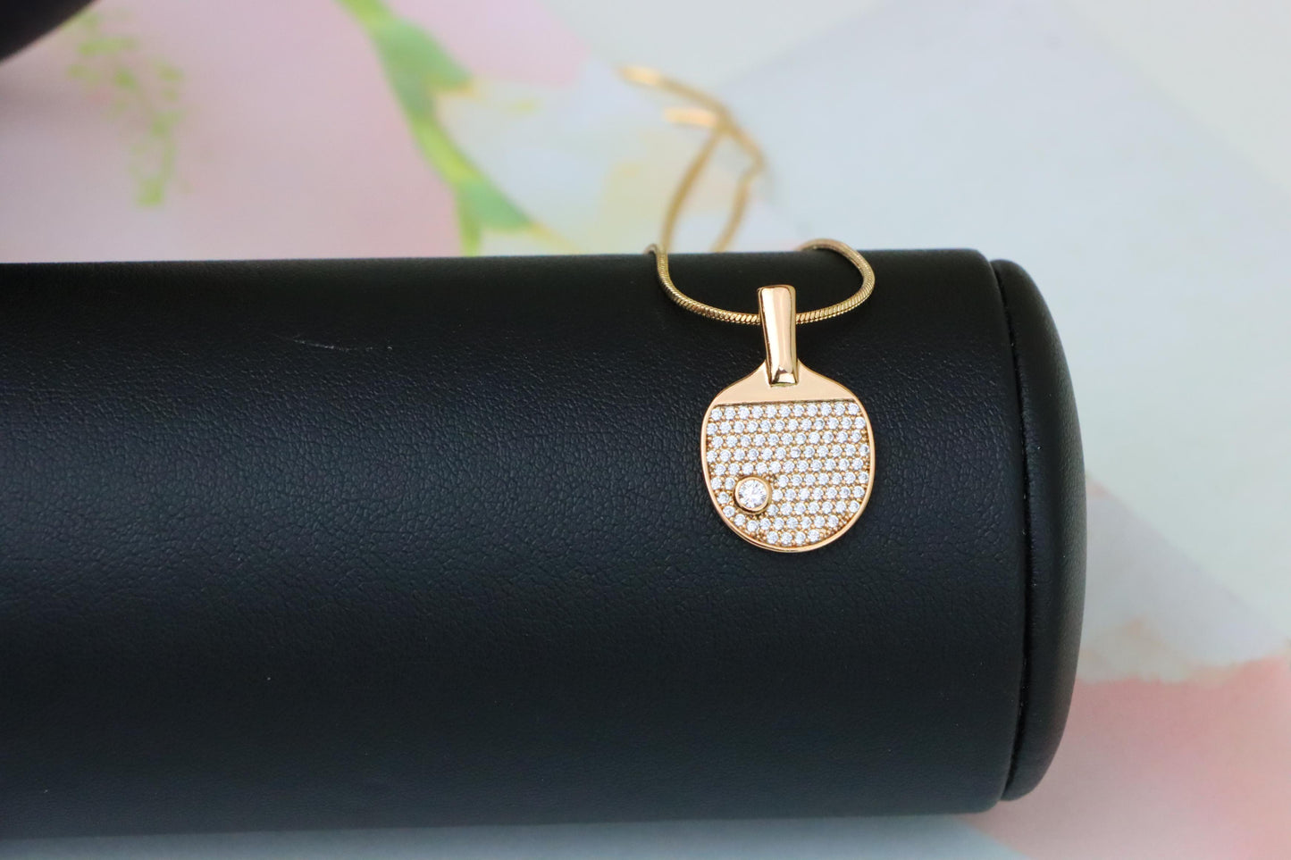 Rose Gold Table Tennis Racket Pendant with Sparkling CZ Detailing, XPPT1376 (2132-10)