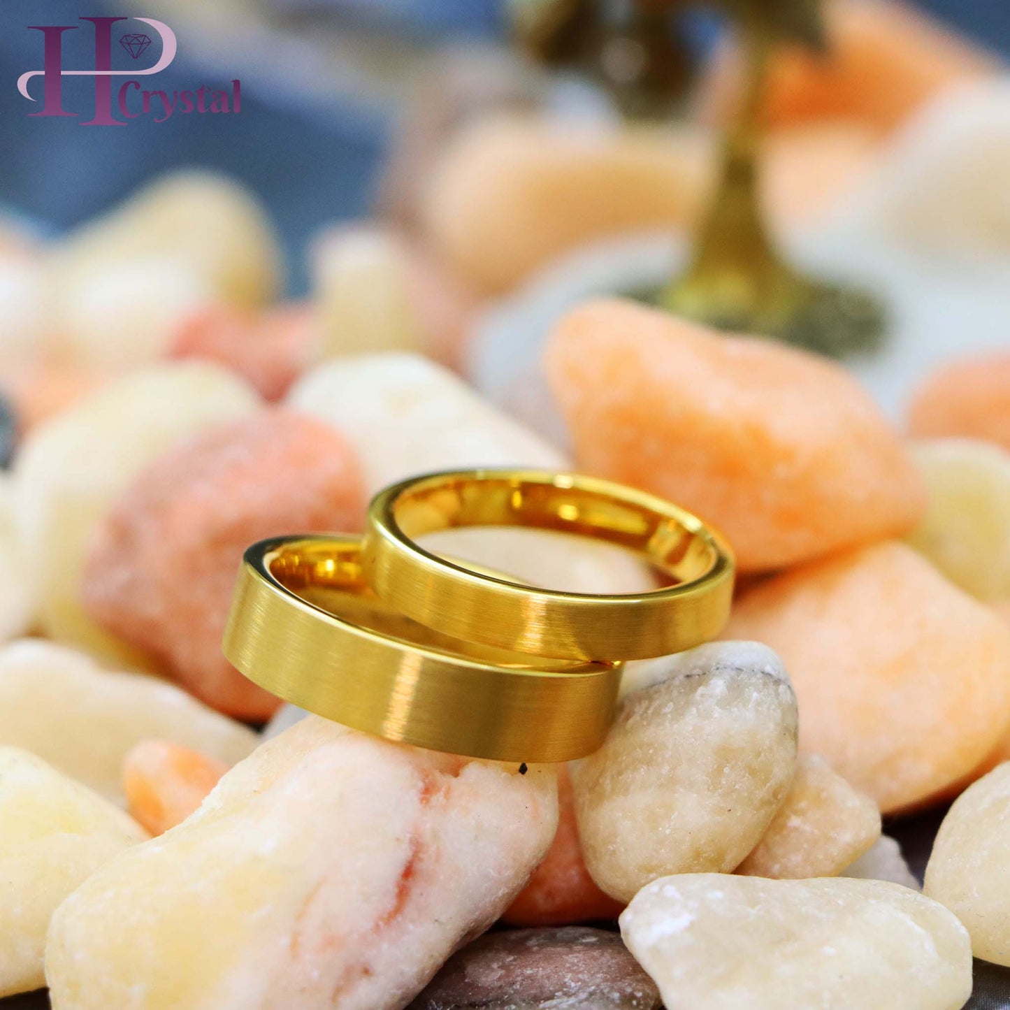 Yellow Gold IP Plated Brushed Polished Flat Pipe Tungsten Ring