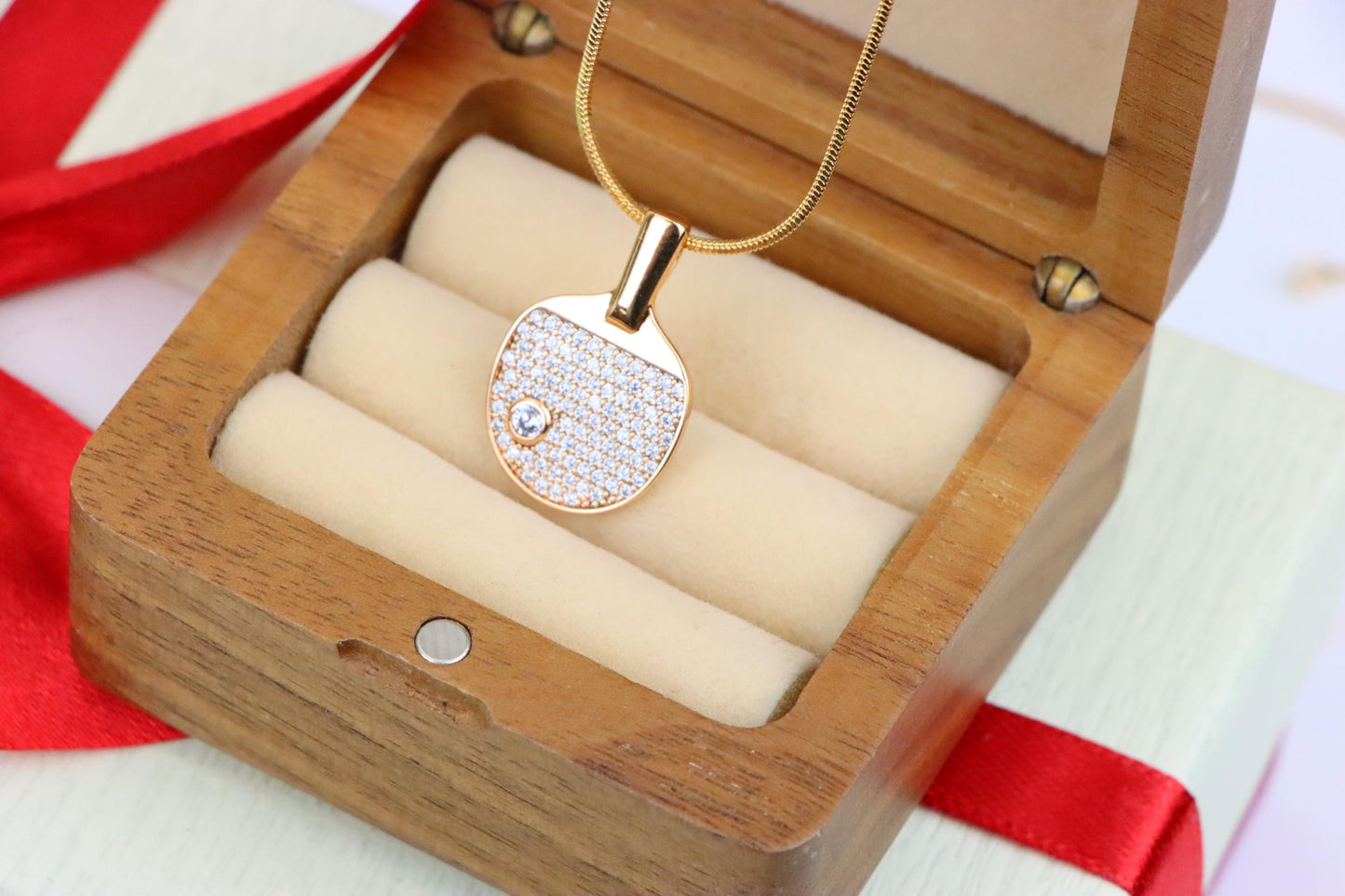 Rose Gold Table Tennis Racket Pendant with Sparkling CZ Detailing, XPPT1376 (2132-10)