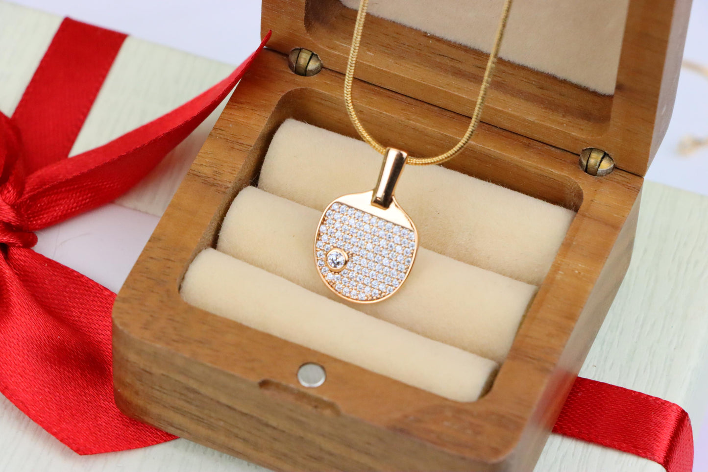 Rose Gold Table Tennis Racket Pendant with Sparkling CZ Detailing, XPPT1376 (2132-10)