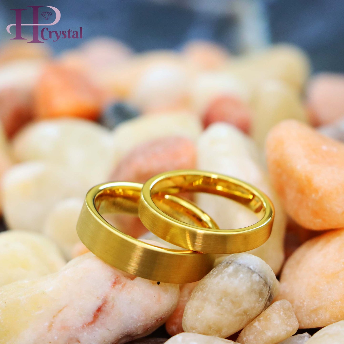 Yellow Gold IP Plated Brushed Polished Flat Pipe Tungsten Ring