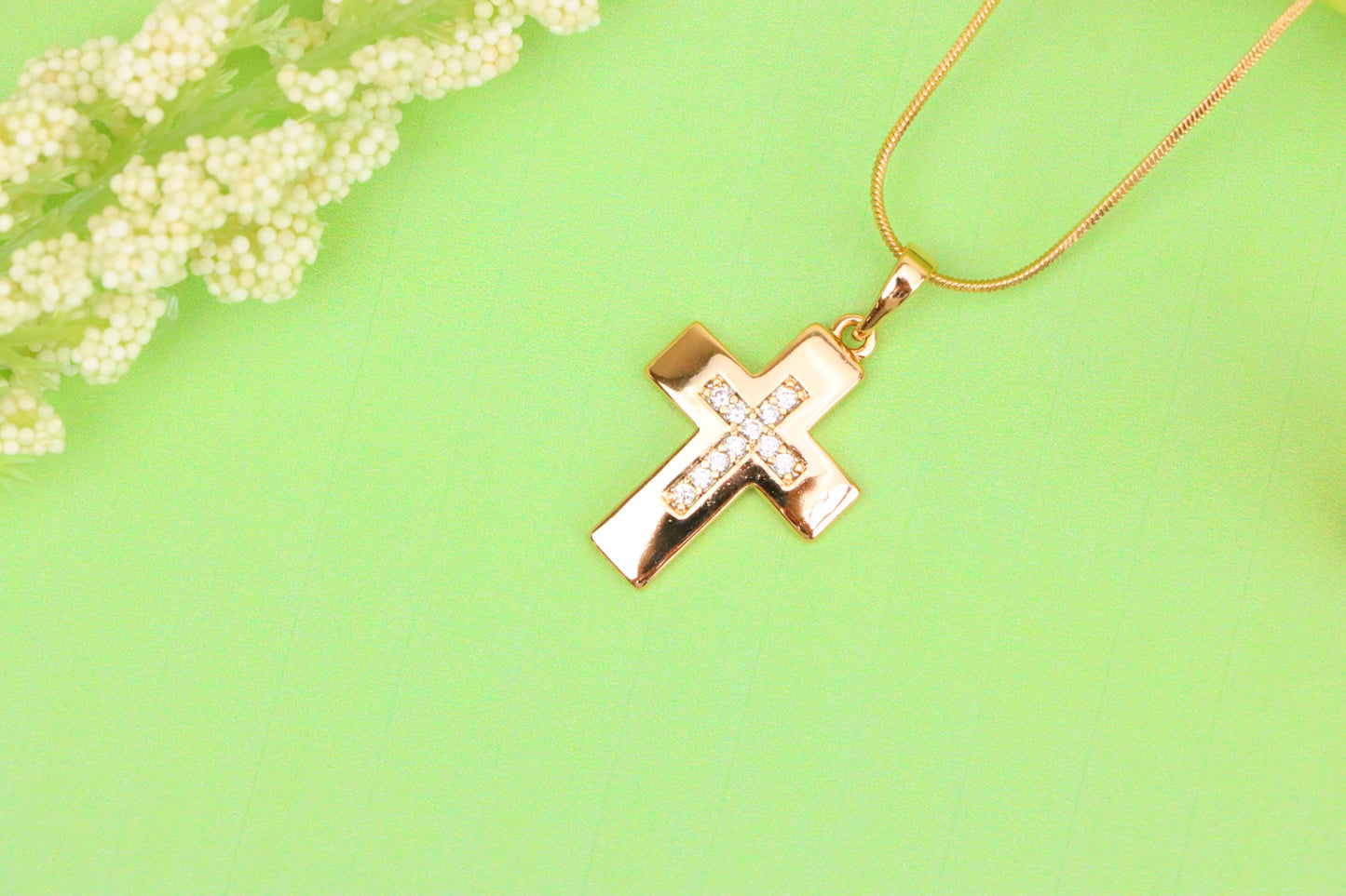 Rose Gold Cross Pendant with Inset CZ Accents in Glossy Finish, XPPT1847 (2156-3)