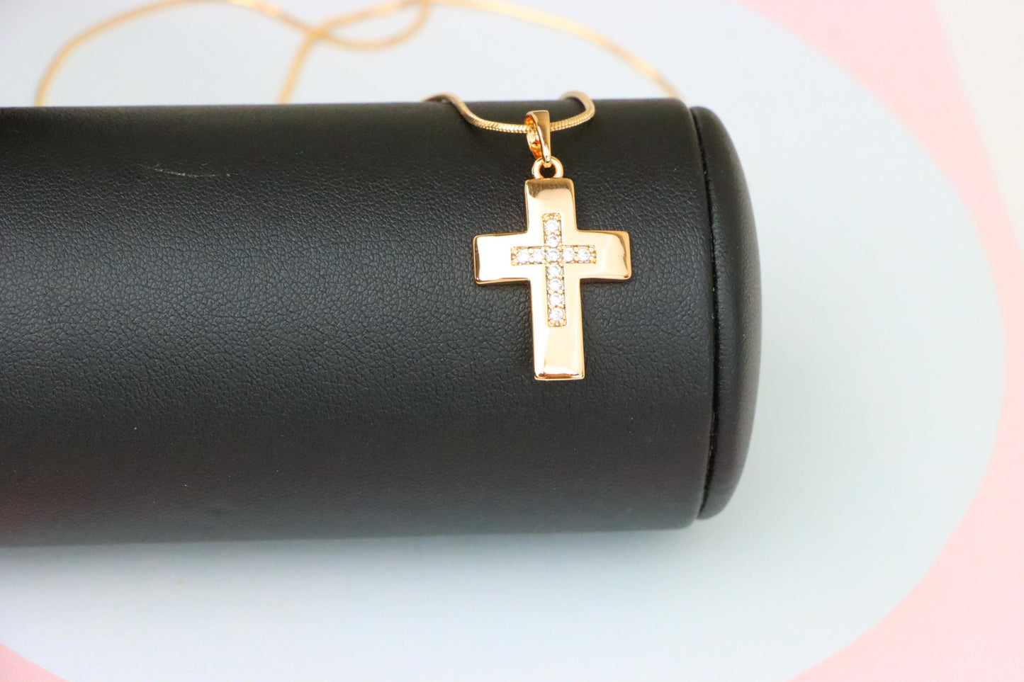 Rose Gold Cross Pendant with Inset CZ Accents in Glossy Finish, XPPT1847 (2156-3)