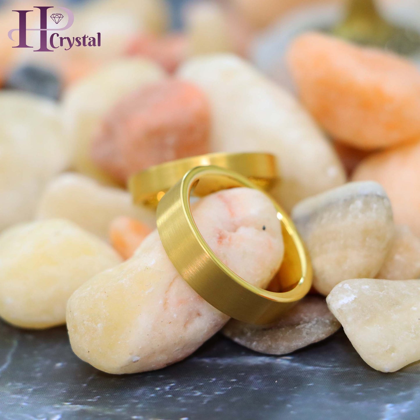 Yellow Gold IP Plated Brushed Polished Flat Pipe Tungsten Ring