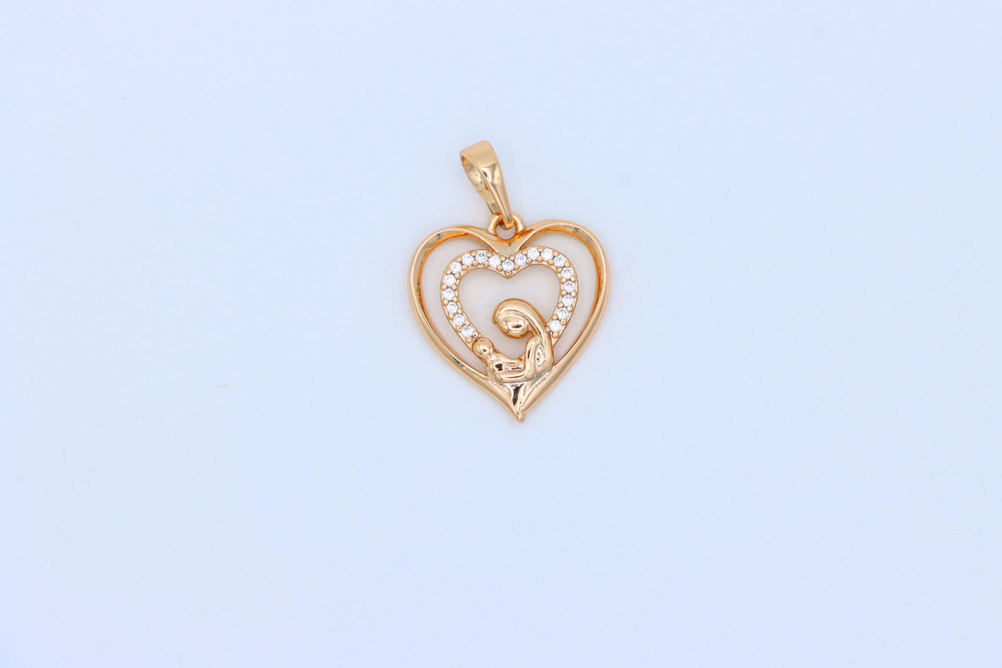 Rose Gold Mother and Child Heart Pendant with Sparkling CZ Accents, XPPT1377 (2133-1)