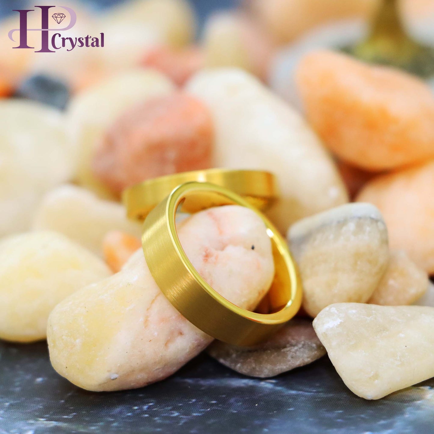 Yellow Gold IP Plated Brushed Polished Flat Pipe Tungsten Ring